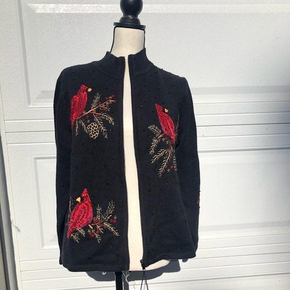 TIARA INTERNATIONAL Xmas Cardigan Cardinal Sweater - Picture 3 of 13